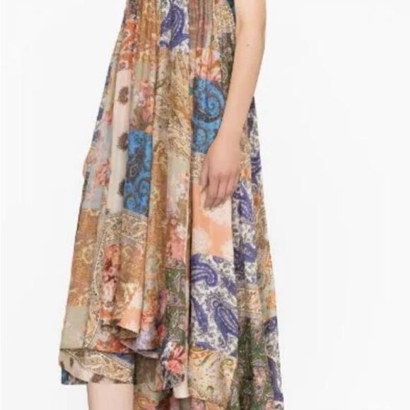 Zimmermann Devi Mixed Print Halter Neck Silk Dress - Patch Paisley Sz 0P / US 2 - Picture 2 of 9